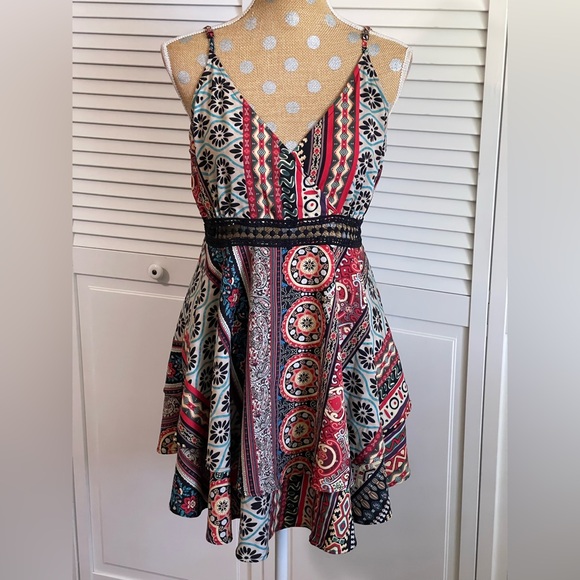 Amazing Festival summer dress with lace crochet peekaboo colorful scarf, Boho - Picture 6 of 12